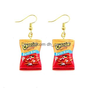 Stick Earring For Women Resin Drop Custom Made Handmade Cute Girls Gift Eardrop Funny French Fries Cheese Chips Food Snacks Delivery Smt9M