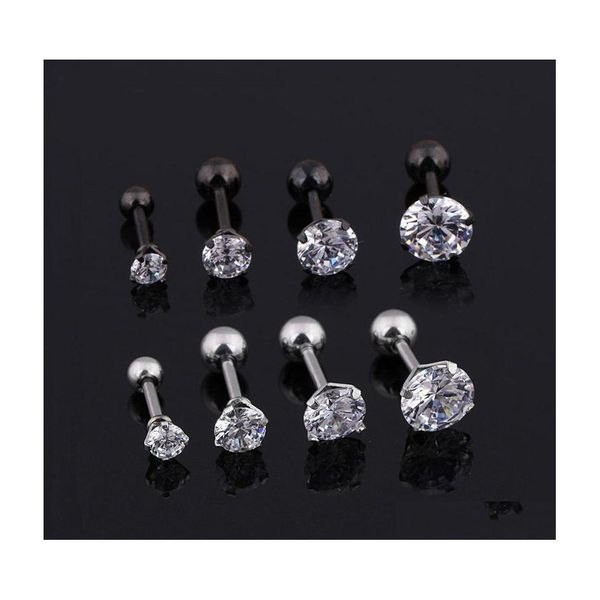 Pendientes de palo Para hombre Médico Titanio Acero Circón Tamaño 3/4/5 / 6Mm Estrella Cristal Cartílago Pendiente Oreja Piercing Top Joyería corporal Gota De Dh5Ir