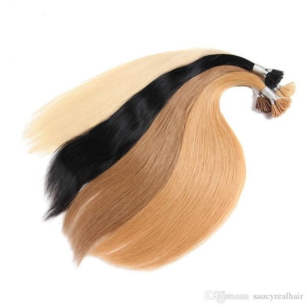 I Tip Extensions de cheveux humains droites à pointe de kératine cheveux Fusion couleur de cheveux prix de gros 300g 300 brins