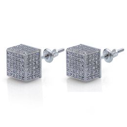 Stick Luxe Designer oorbellen Heren Diamant Micro Pave Square CZ Gold vergulde Iced Out Bling Stud -oordingen Drop Delivery Jewelr Dhgarden DHLA3