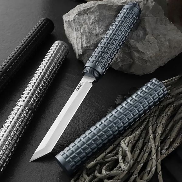 Palo cuchillo recto medio caza combate cuchillo táctico EDC supervivencia cuchillos de autodefensa militar con martillo de cola multiherramienta