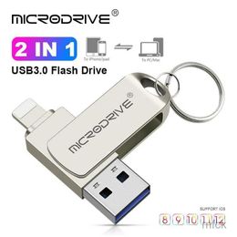 Stick-geheugenkaarten USB-stick Draai USB 3.0-flashdrive voor telefoon met 2 in 1 USBA naar blikseminterface usb3.0 pendrive voor telefoon7/8/