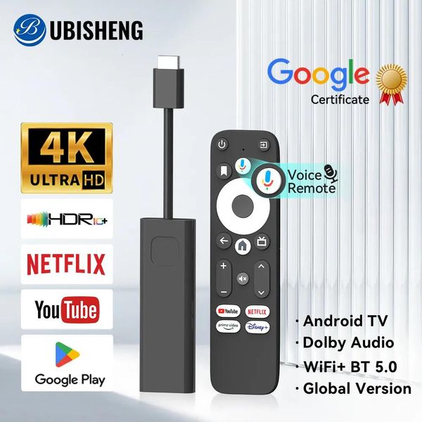 Stick TV Stick Ubisheng Android TV Stick GD1 4K Transmisión de medios de transmisión Amlogic S905Y4 2G DDR4 16GB Netflix Certificado Wifi Certificado Top