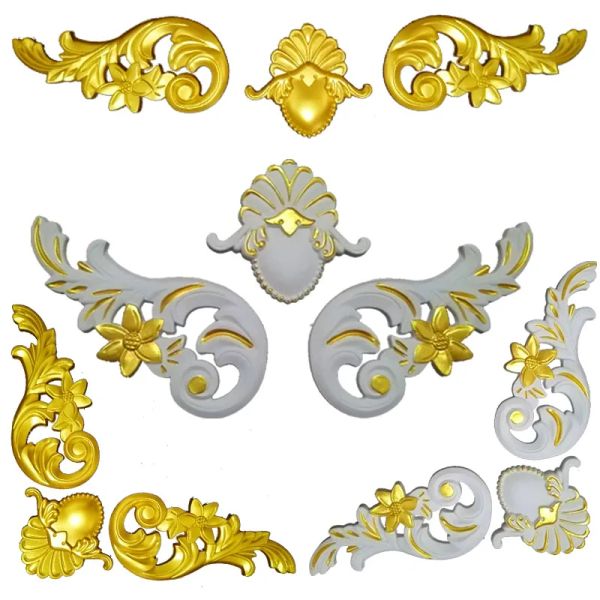 Autocollants 1 ensemble d'artisanat de sculpture unique style européen plafond fond décoration murale coin fleur coin décalcomanies cadre mur porte fourrure