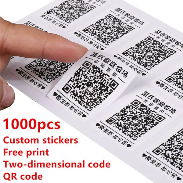 Pegatinas 1000pcs pegatinas personalizadas impresión gratuita código de barra 2D impreso Código twodimensional QR Código Rápido Respuesta etiqueta etiquetas etiquetas etiquetas