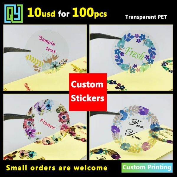 Pegatinas 100pcs 35 mm Pegatizas personalizadas etiqueta pegatinas transparentes transparentes pegatinas de las etiquetas adhesivas de marca impresión