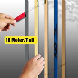 Autocollants 10m / roll Gold Wall Sticker Strip en acier inoxydable Flat Auto-adhésif Décoration Miroirs pour le bord du mur de la maison