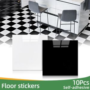Stickers 10 stuks PVC imitatie marmeren vloerstickers zelfklevende muurstickers waterdicht binnendecoratie stickers 30 * 30 cm zwart / wit