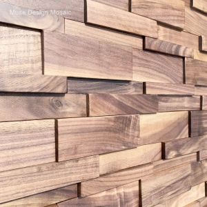 Autocollants 12pcs / pack, Natural Black Nownut Wood Mosaic Art Wall Tiles, Mur d'art de style Amercian rétro pour la maison / le bureau / Mur