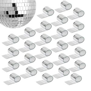 Autocollants 26 pièces carreaux de mosaïque miroir auto-adhésifs carreaux de boule Disco petit miroir carré carreaux de miroir autocollant pour bricolage artisanat argent