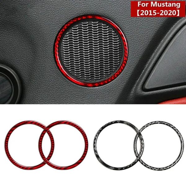 Autocollants 2 pièces pour Ford Mustang en Fiber de carbone porte de voiture haut-parleur bande couverture anneau autocollants 20152020 accessoires d'intérieur de voiture