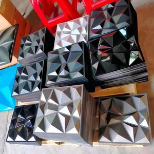 Stickers 30x30cm 3D Art Decor 3D Wandpaneel Snijden Geometrische Diamant Gesneden Houten Tegels Lijmen Bodem Niet-zelfklevende 3D-muursticker