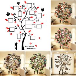 Stickers 3D Acryl Crystal Wall Sticker Adhesive Diy Stereo fotolijst Tree Patroon Drag Resistent Home Decoratie Wall Art Decals