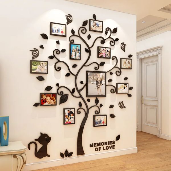 Autocollants 3D Acrylique Mall Autocollants Famille Famille Famille pour bébé Décor de salon Forme d'arbre Miroir Fonds d'écran Accurets ACCESSOIRES DE MAISON ART