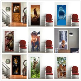 Autocollants 3D cheval autocollant de porte en PVC, décoration artistique de conception de maison, affiche pour chambre d'enfants, papier peint de rénovation de meubles de chambre à coucher