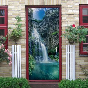 Autocollants 3D Mountain Stream Cascade Porte Autocollant Home Design Papier Peint Adhésif Vinyle Porte Affiche Meubles Décor Peinture Stickers Muraux