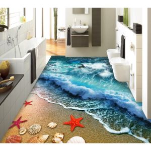 Stickers 3D PVC Vloeren Custom Wall Sticker 3d Beach zandgolven Surf Badkamer vloer Schilderfoto Wallpaper voor muren 3D