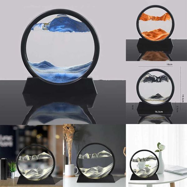 Autocollants 3D Quicksand Décor Peinture Verre Rond Sable Mobile Image Art En Mouvement Affichage Sable Coulant Cadre Bureau Salon Décor