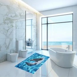 Autocollants 3d Selon Self Stickers Dolphin Wall Autocollants Removibles Place Fonds d'écran de plage Home Decor Creative Sea Animals on Floor Waterproof