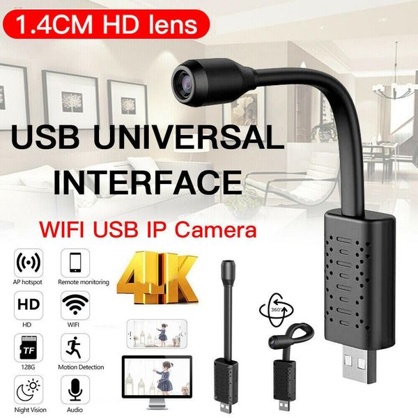 Autocollants 4k mini caméra IP USB Wireless Smart WiFi Security Camera HD 1080p Caméra avec la détection de mouvement Night Vision Support 64 Go Téléphone