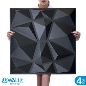 Pegatinas 4 piezas 50 cm decoración 3D panel de pared onda diseño de diamante azulejo de plástico no autoadhesivo etiqueta de la pared 3D sala de estar papel de pared de baño