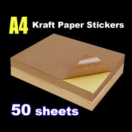 Stickers 50 stcs/lot a4 bruine kraft papieren stickers self -adhesive label afdrukpapier voor handschrift inkjet laser printer kopieerapparaat