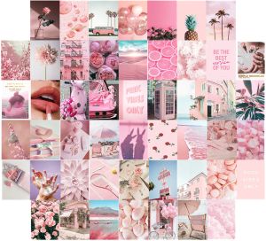 Stickers 50 stuks zoet roze thema esthetische foto muur collage print kits zee roos woestijn foto decor voor meisje slaapzaal kunst muur posters