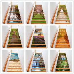 Autocollants 6 pièces/13 pièces autocollants de décalcomanie d'escalier pour la décoration d'escalier paysage naturel amovible adhésif escalier Escalera décor de salon