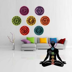 Autocollants 7pc yoga sept chakras orgonite bouddhiste lotus fleur centres sacrés PVC