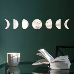 Autocollants 7 pièces/ensemble Ins en bois acrylique lune miroir Stickers muraux lune Cycle changement éclipse lunaire décoratif mur miroir lune Phase miroir