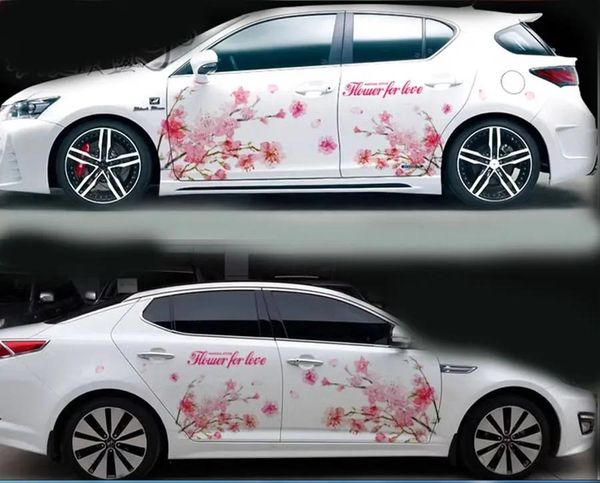 Pegatinas Un conjunto de auto motor rosa flor de cerezo vehículo eléctrico camión Coche Camión Calcomanía Vinilo WRC Tótem Gráficos Calcomanía lateral Etiqueta engomada del cuerpo