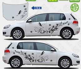 Stickers Een set auto voertuig vrachtwagen zwarte bloemen sport power styling vinyl auto carrosserie sticker taille lijn stickers