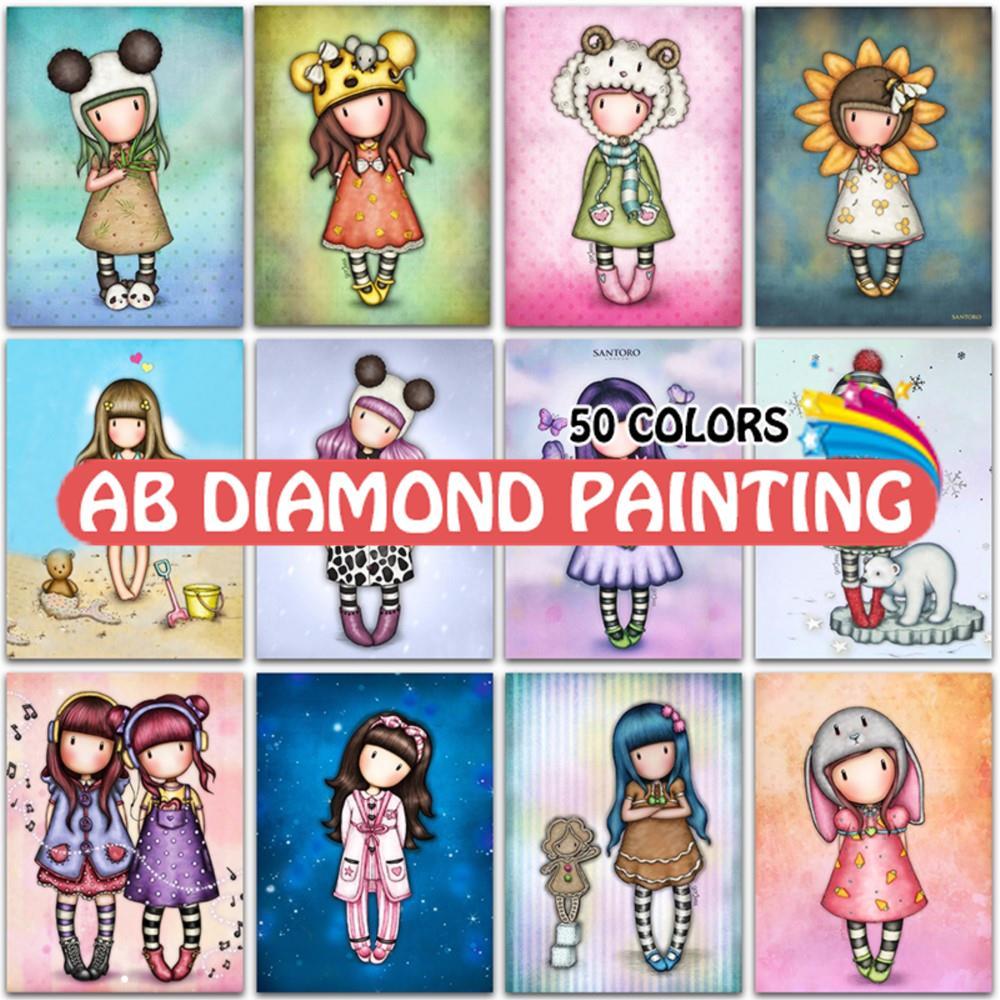 Klistermärken ab diamantmålning pepparkakor tecknad liten prinsessa 5d diy anime heminredning full borrmosaik korskonstpaket