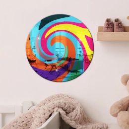 Pegatinas Adhesivas Hojas acrílicas de colores redondos Diseño de dibujos animados Decoraciones de pared que ahorran espacio con pegamento para tocador Armario Pasillo