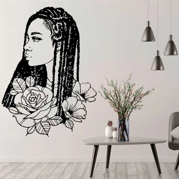 Pegatinas Chica Africana Etiqueta de La Pared Inteligente Apasionado Confiado Africano Negro Salón de Belleza Spa Peluquería Arte Decoración del Hogar Vinilo Calcomanía S15