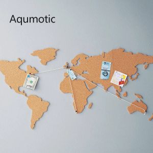 Stickers Aqumotic Kurk Wereldkaart Reizen Prikbord WorldMap voor DIY Decoratie Hout Phellem Kamer Home Office Decoratie Muurstickers