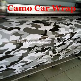 Autocollants Arctic Camo Vinyle Noir blanc gris Emballage de voiture avec dégagement d'air Enveloppes de camouflage de neige Couvertures de style de voiture Film Autocollants de voiture 1,52 x