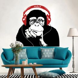 Stickers Banksy Gorilla Monkey Hoofdtelefoon Muziek Wall Sticker Woonkamer Kinderkamer Cartoon Graffiti Chimp Luister Eartelefoon Wall Decal