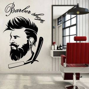 Autocollants Barbershop Mur Autocollant Icône Barber Decal de vinyle Salon de coiffure Stickers Rasage Art Mural Haircut décalcomanies Boutique Décor