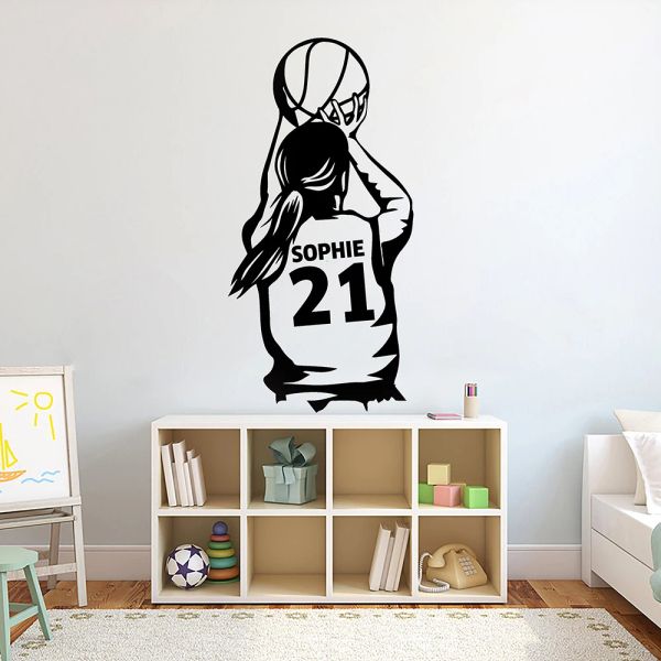 Autocollants basket-ball fille mur décalcomanie maternelle mur décalcomanie basket-ball mur Art décalcomanie chambre d'enfants maison cadeau personnalisé G174