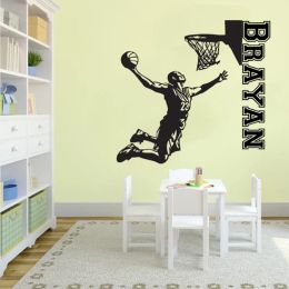 Autocollants muraux de basket-ball avec nom personnalisé, écrivez votre nom de joueur de basket-ball, autocollant mural en vinyle pour garçons, décor de chambre d'enfants X238