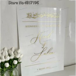 Autocollants Bienvenue Au Mariage signe d'entrée personnalisé noms français vinyle autocollant arabe Nikkah signe fiançailles Mariage décor