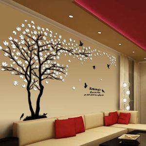 Pegatinas de pared acrílicas de árbol de amantes de gran tamaño para sala de estar, TV, sofá, pared, accesorios de decoración artística 3D, decoración del hogar