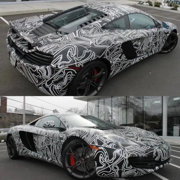 Autocollants noirs blanc camouflage en vinyle enveloppe adhésif en pvc film wrap racing voiture camouflage