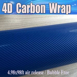 Autocollants bleu 4D en fibre de carbone vinyle comme un film bleu en fibre de carbone brillant réaliste pour enveloppe de voiture avec bulle d'air sans 4,98x98 pieds taille 1,52x30m