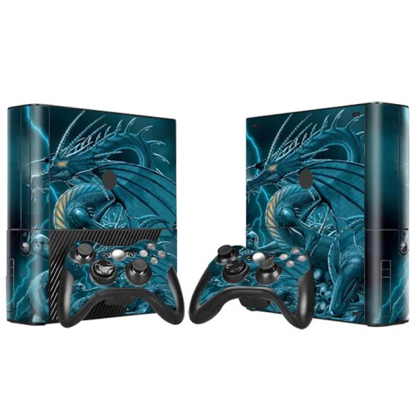 Pegatinas de vinilo de dragón azul para consola de juegos Xbox 360 E y piel de controlador TNXbox360E0099