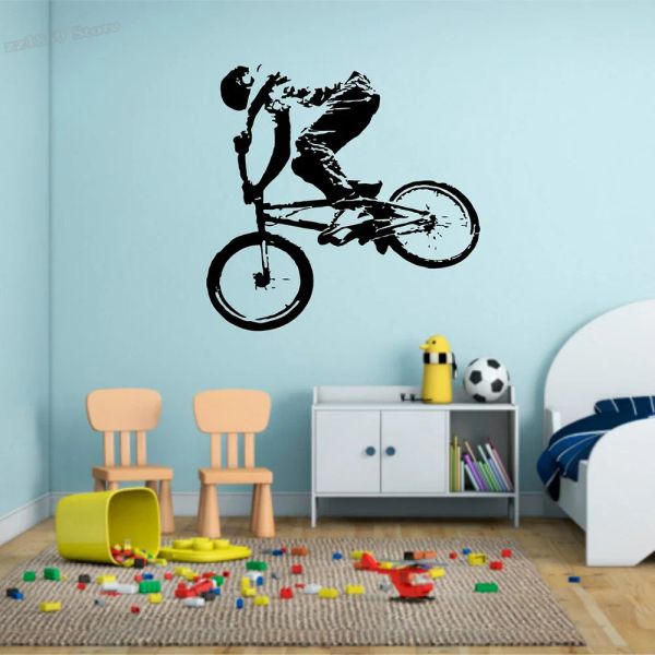 Autocollants BMX Cyclist Wall Decal Bicycle Racing Racing Wall Sticker For Home Boys Bedroom Decoration Affiche Vinyl Art Rovable Wallpaper A098