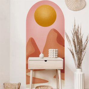 Autocollants muraux en forme d'arc de bohème, sparadrap d'art de rivière de montagne en PVC, peintures murales en vinyle auto-adhésives pour salon, décor de fond de télévision, papier peint