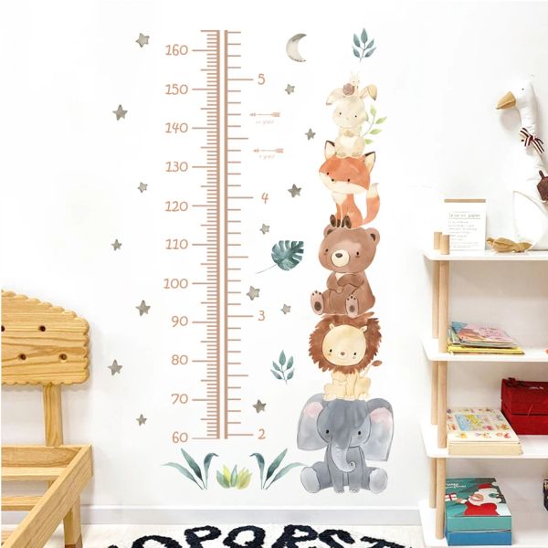 Autocollants boho style carton anon mieurs ours lion animaux mesure hauteur mesurement stickers muraux pour enfants chambre nurserie bébé stickers muraux