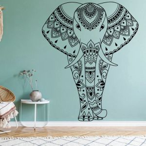 Autocollants muraux en vinyle amovibles, style Boho, éléphant indien, décoration d'intérieur, salon, chambre à coucher, animaux Mandala, S543